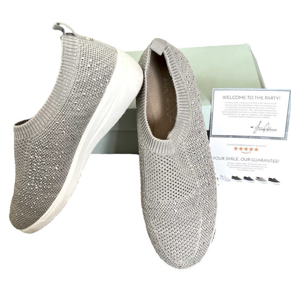 Slip On Grey Sparkle Knitted Mesh Shoes Walking Flat Wedge Women’s 9.5 EUC